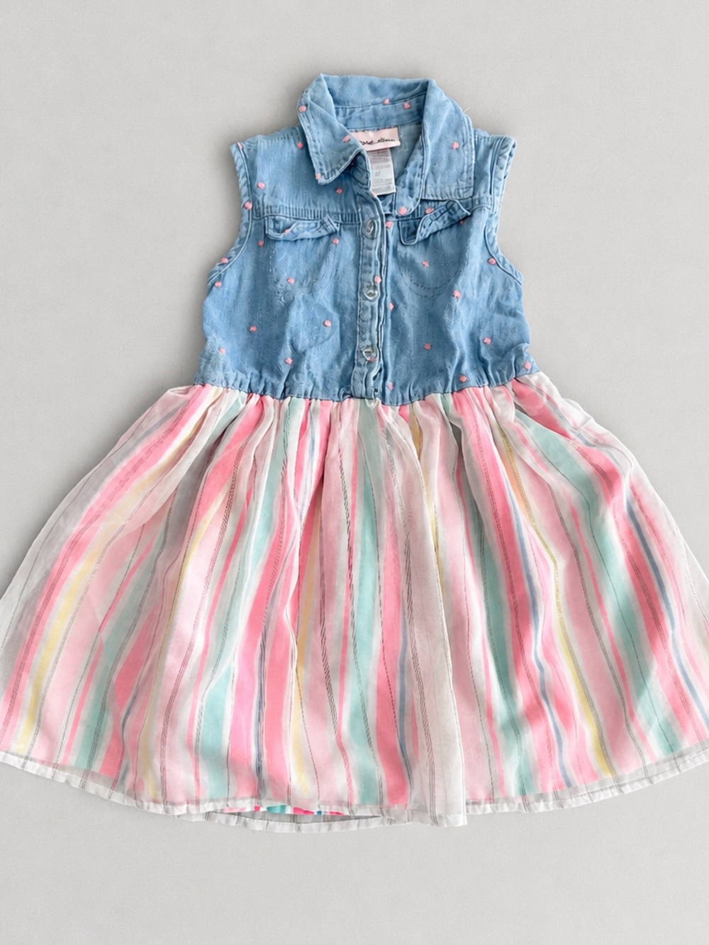 Little Lass Blue Denim & Pastel Stripe Sleeveless Dress 4T